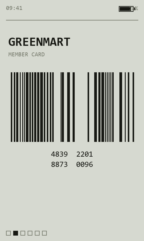 PaperDeck Loyalty cards screen, UI mockup