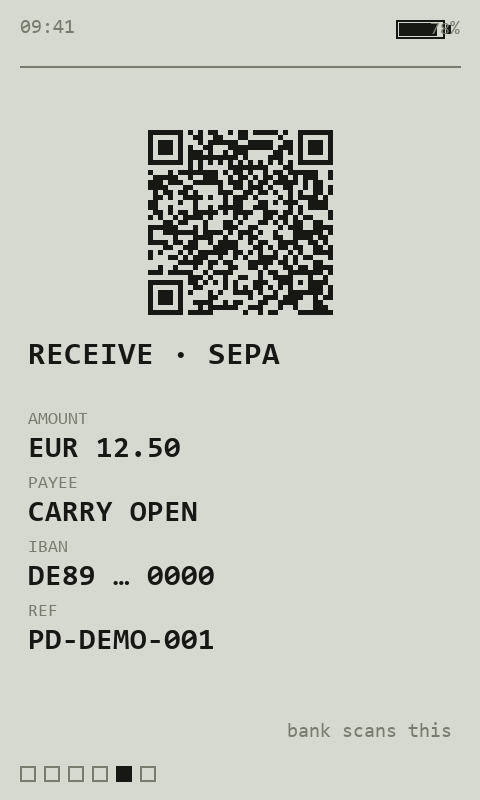 PaperDeck Payments screen, UI mockup