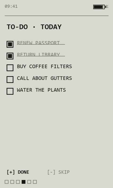 PaperDeck To-do screen, UI mockup